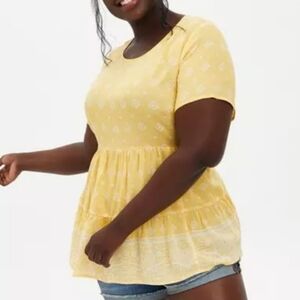 Torrid Rayon Crepe Tiered Top Yellow White Plus Size 3X